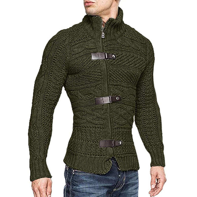 2022 Jesień/Zima Turtleneck Sweater Męski Kolor Matching Leather Button Long Sleeve Knit Sweater