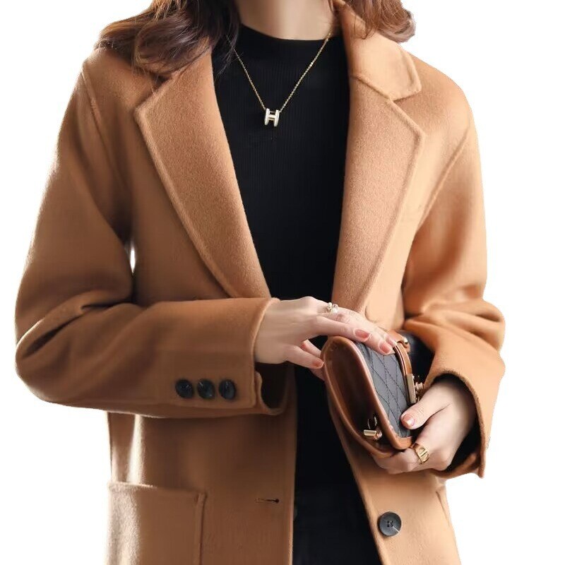 2023 NOVO CASACO DE LÃ FEMININO CASACO DE LÃ CURTO