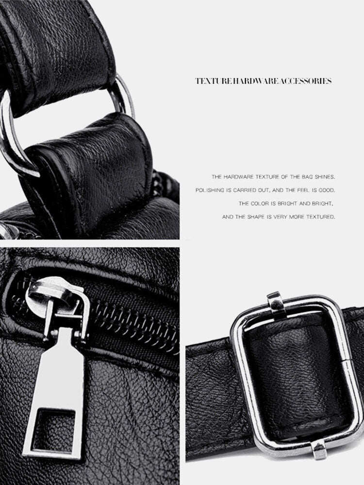 Bolsa de ombro feminina em couro PU com vários bolsos antirroubo