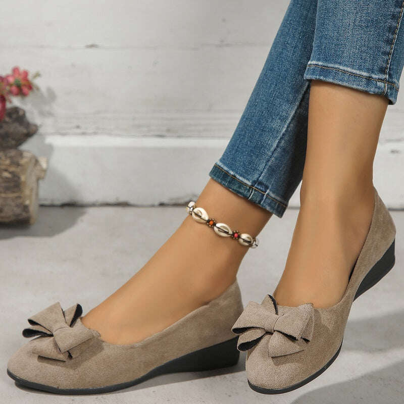 🔥Último dia de liquidação – 49% DE DESCONTO🎁 Mocassim ortopédico de cunha com laço e decoração Bowknot