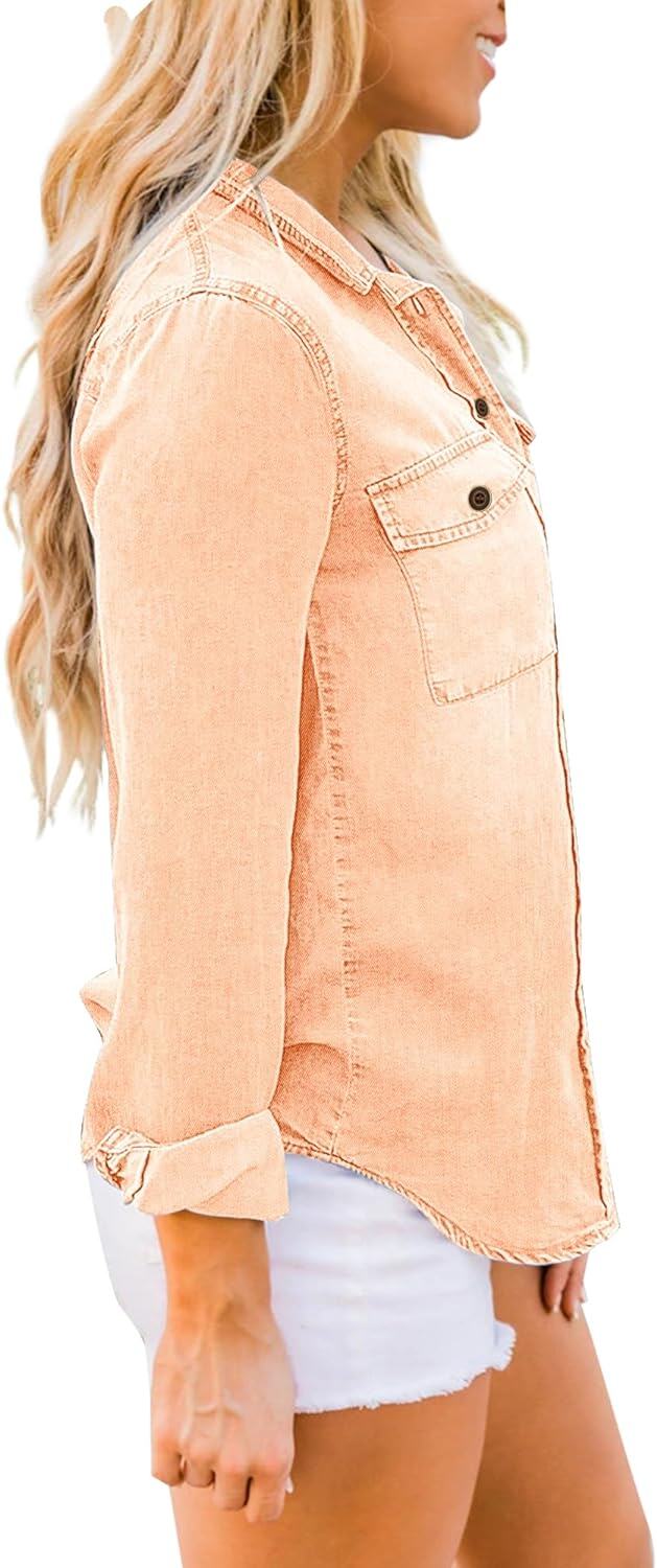 luvamia farmer ing Női Chambray Jean Western Shirts Hosszú ujjú gombos felsők