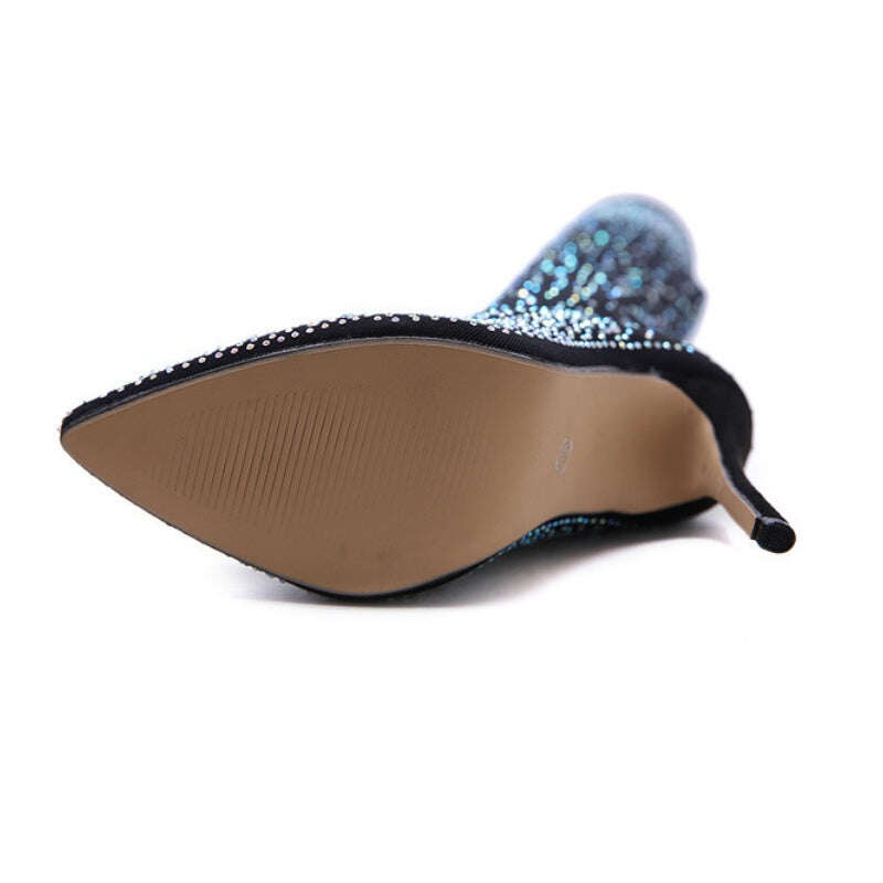 【✨Novos produtos 2025】👢Botas femininas com strass brilhantes sobre o joelho