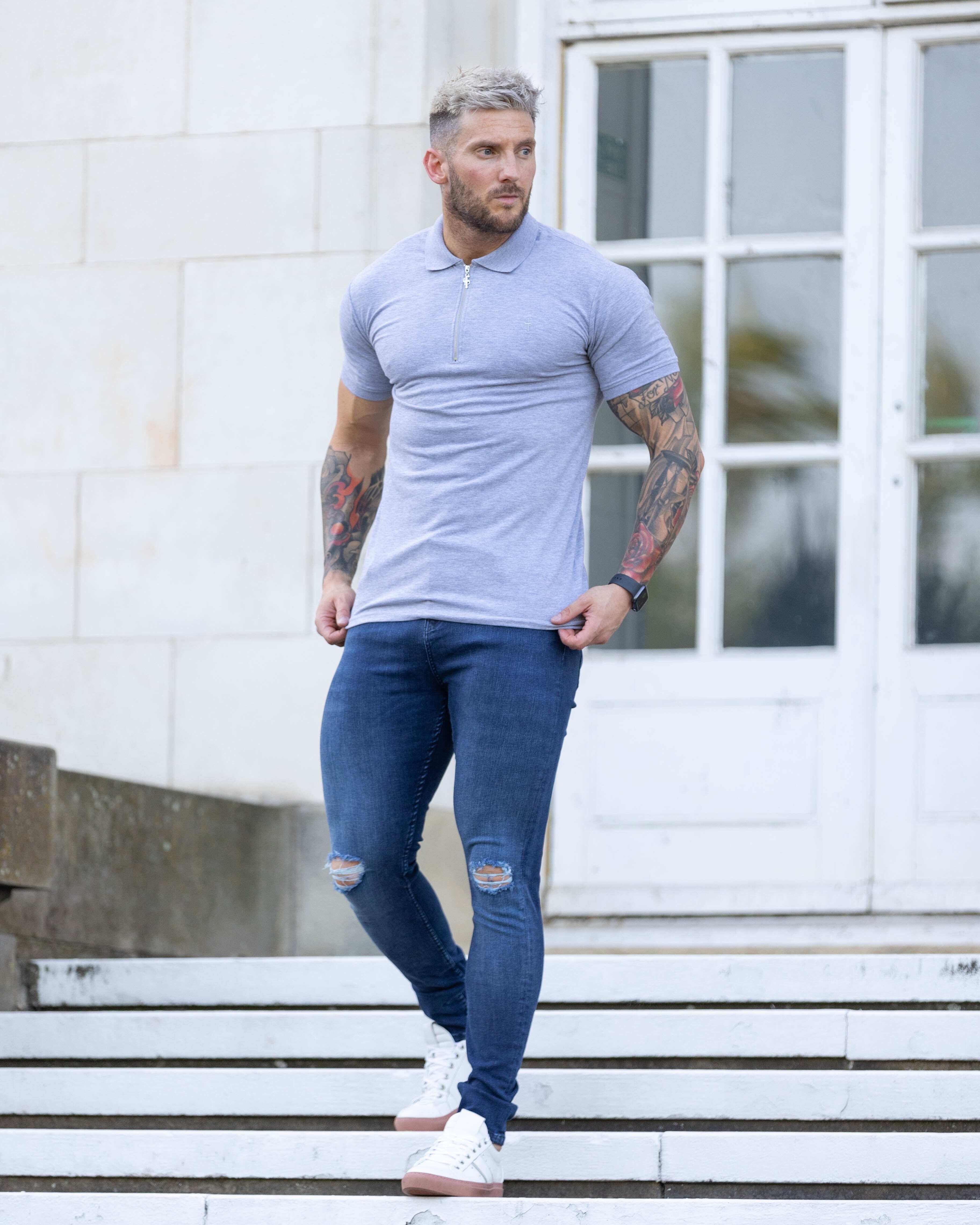 Father Sons Ultra Stretch Navy Slim Jeans with Knee Rips - FSJEAN004