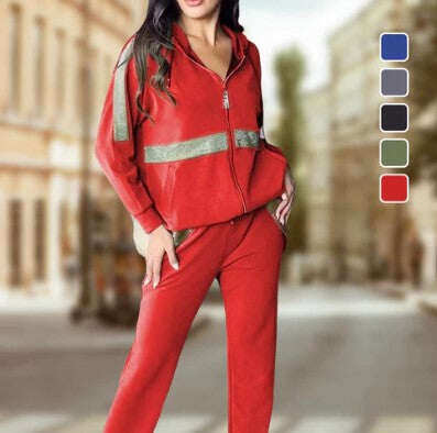 Conjunto feminino casual de duas peças de cor sólida