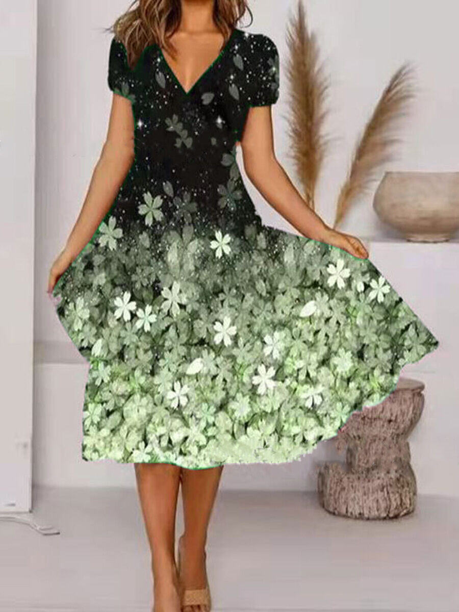 Vestido swing manga curta com estampa floral estrela 2024