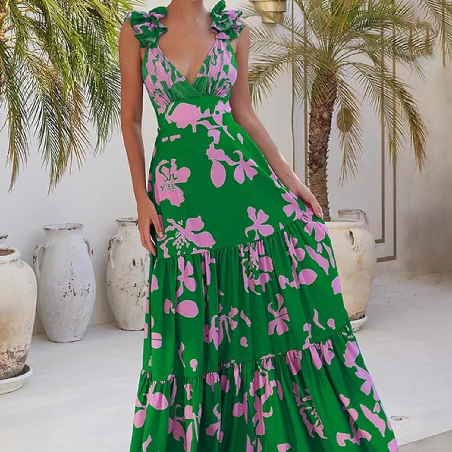 💥 Special offer: 50% off 💥 V-neck lace-up printed one-piece swimsuit with skirt