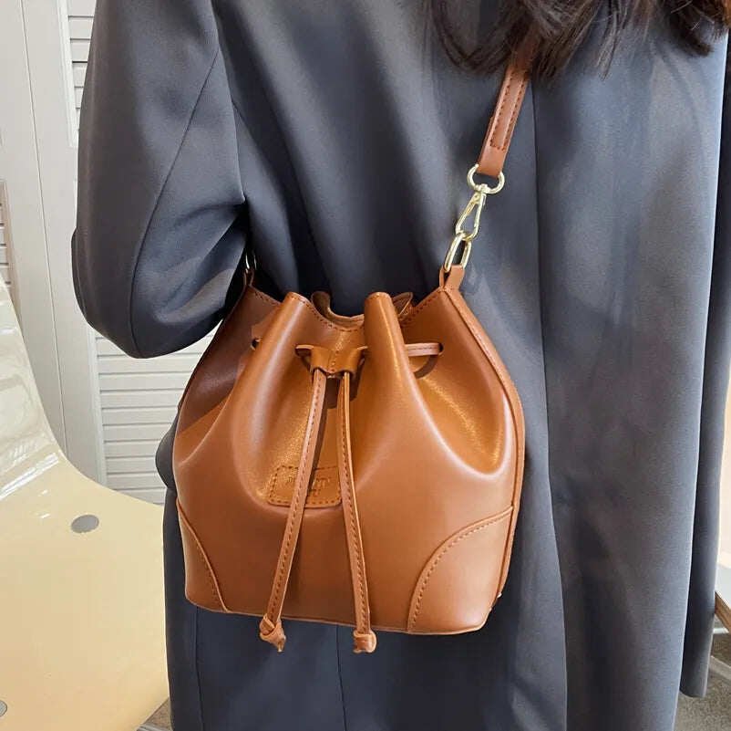 Balde de ombro xadrez bordado moda retrô de grande capacidade