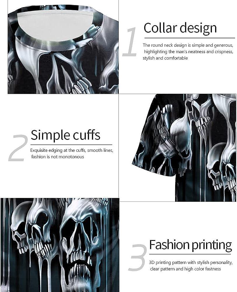 Men's 3D Print Skull T-Shirt 3D Creative Print Short Sleeve T-Shirt Casual Round Neck Novelty Street Fashion Tees Shirt