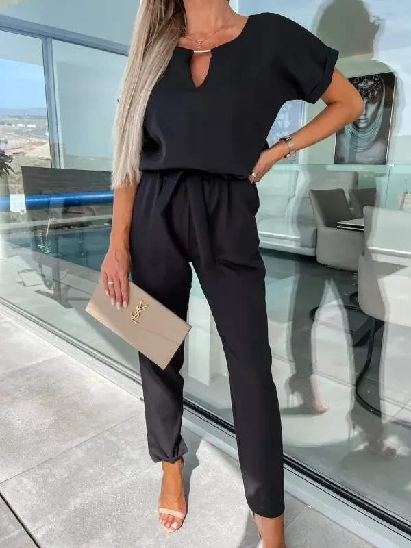 Macacão decote em V com cós elástico