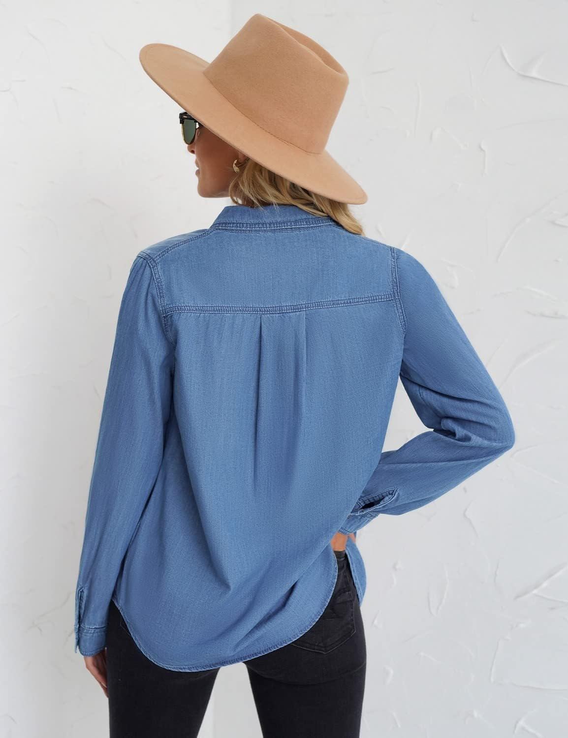 luvamia farmer ing Női Chambray Jean Western Shirts Hosszú ujjú gombos felsők
