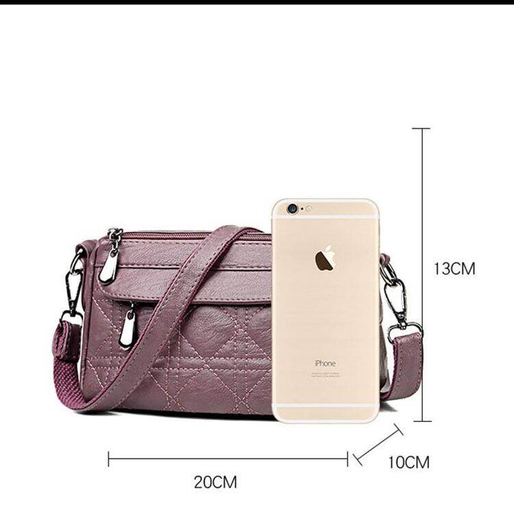 Bolsa de ombro inclinada de camada dupla de grande capacidade feminina lavada bolsa de couro macio