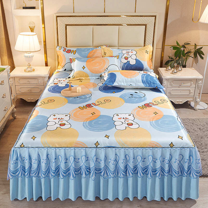 Saia de cama de seda gelada 2023 - Conjunto de três peças