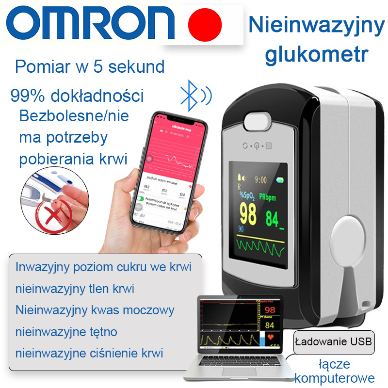 Omron nem invazív vércukormérő (5 másodperces mérés/99%-os pontosság)