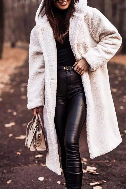 Kathiadress Fashion Longo Cor Sólida Mangas Compridas Casaco de Lã