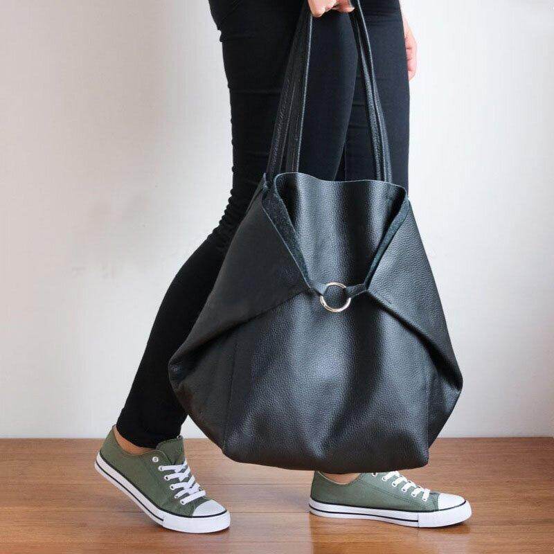 Bolsa de couro de grande capacidade com cera de óleo