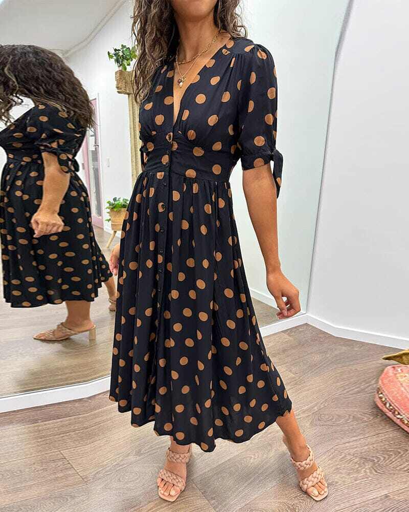 💃Vestido de bolinhas com decote em V profundo