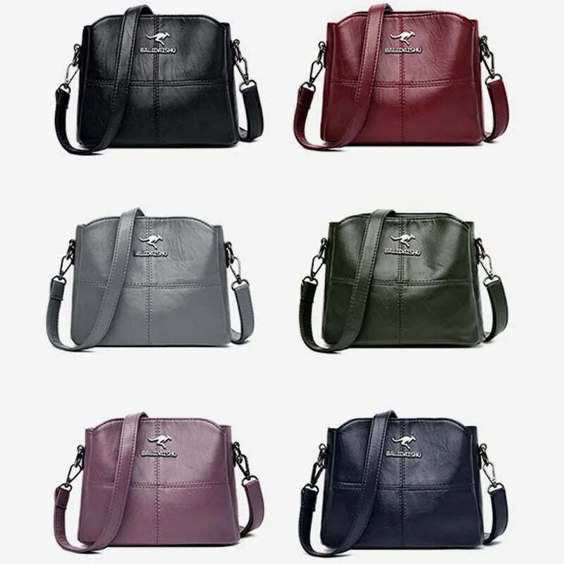 Carteiras e bolsas femininas, bolsa de ombro de couro genuíno com vários compartimentos