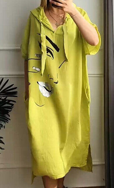Vestido feminino urbano casual solto com capuz e transferência de calor