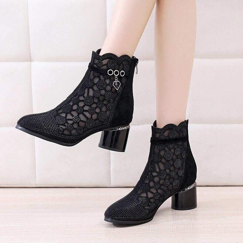 Moda Rhinestone Tulle Hollow buty damskie
