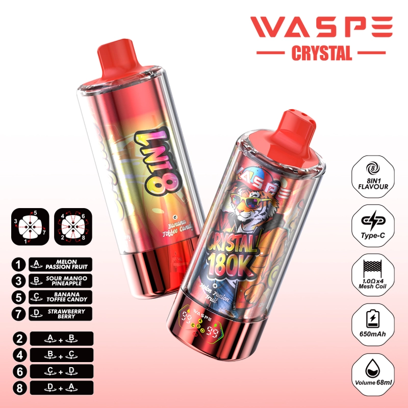 180000 puffs vape, 8 in 1 disposable vape, bulk disposable vape, rechargeable disposable vape, WASPE disposable vape