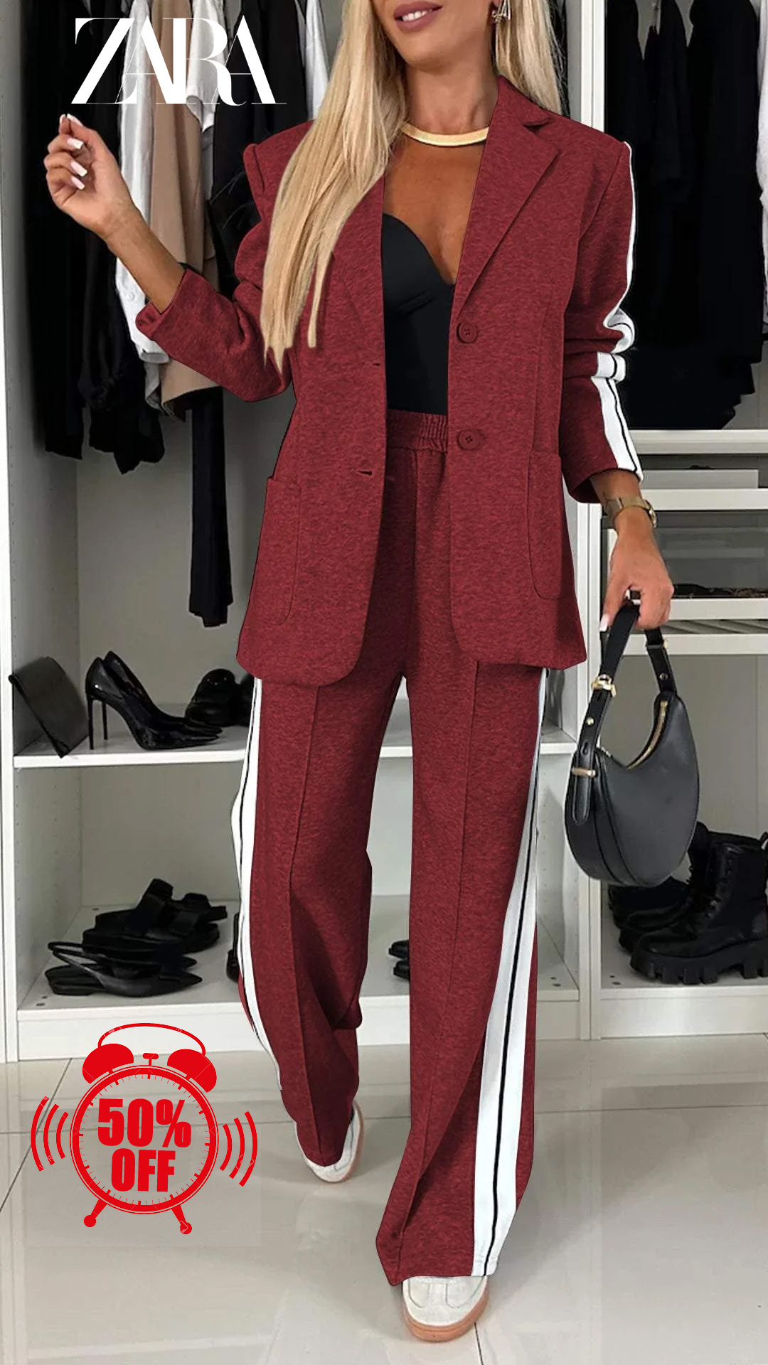 Fato casual para mulher com lapela e manga comprida