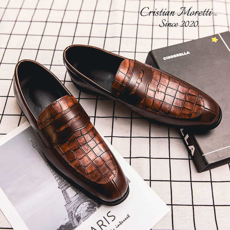 Sapatos Enrico Vitali™ em couro legítimo sem cadarço