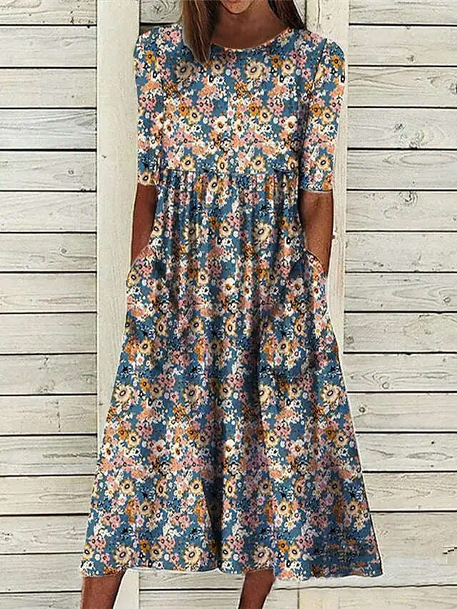 Vestido de Bolso da Pradaria Midi de Bolso dos Dias Florais