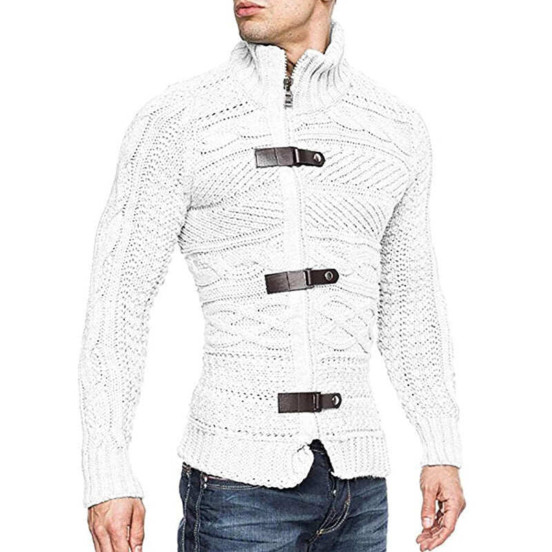 2022 Jesień/Zima Turtleneck Sweater Męski Kolor Matching Leather Button Long Sleeve Knit Sweater