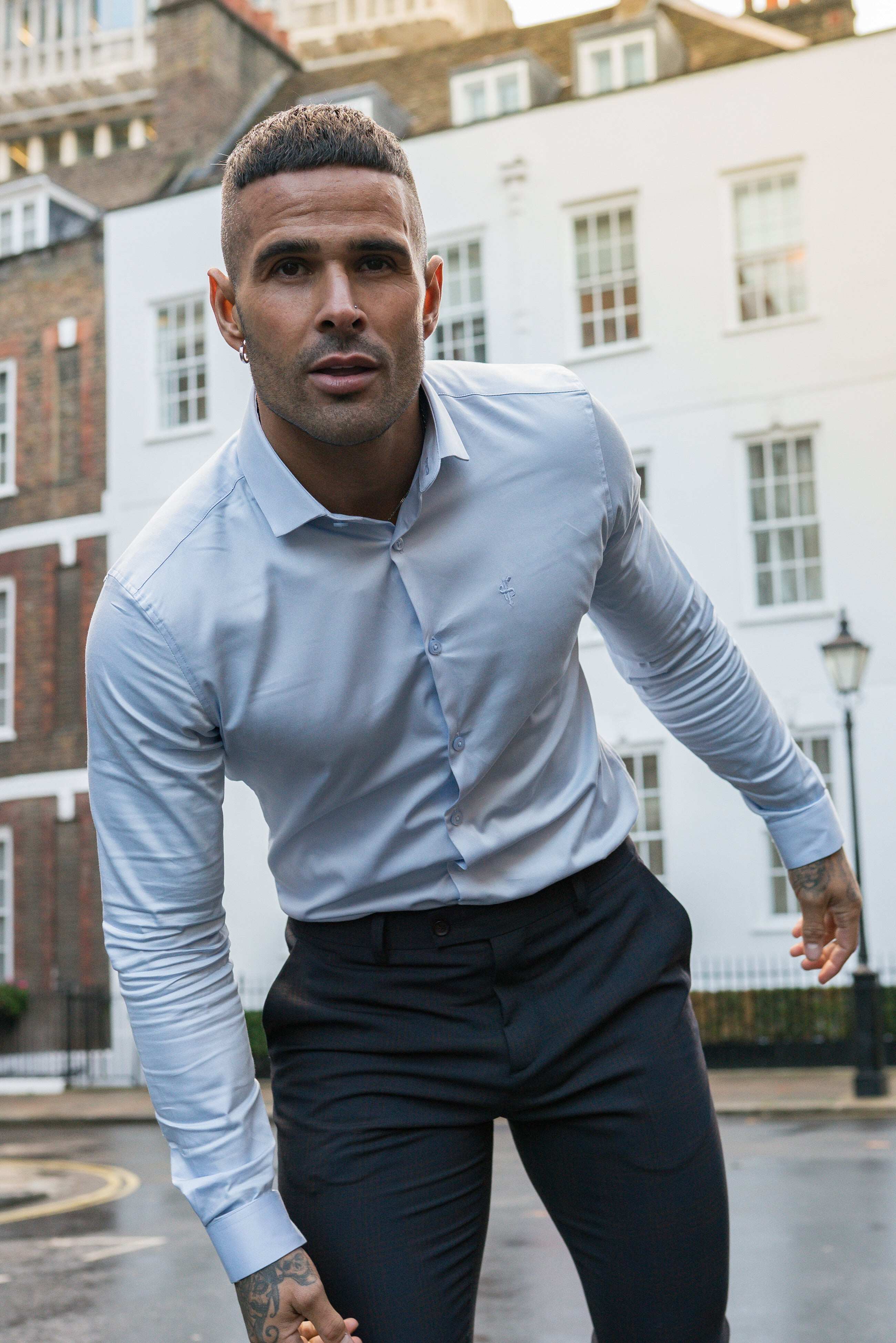 Slim Formal Navy / Tan Stretch Trousers - FST004