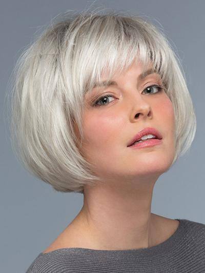 White Fluffy Straight Hair Oblique Bangs Short Hair