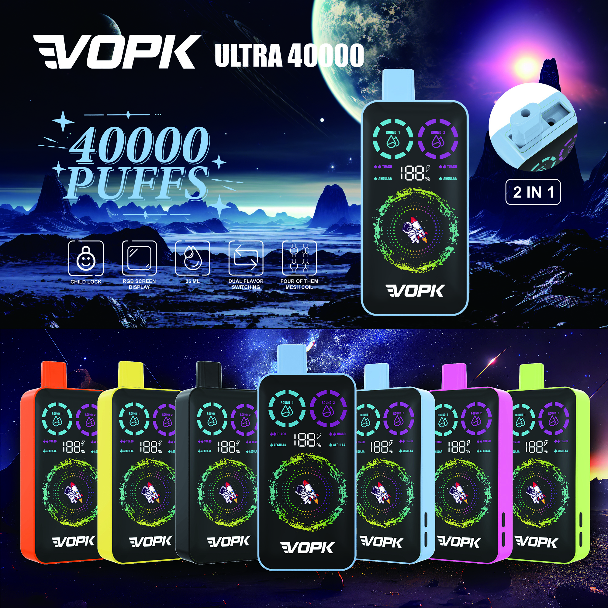 VOPK ULTRA 40000 Puffs Double Taste jednorazowe Vape - zaawansowane funkcje dla maksymalnej przyjemności z użytkowania