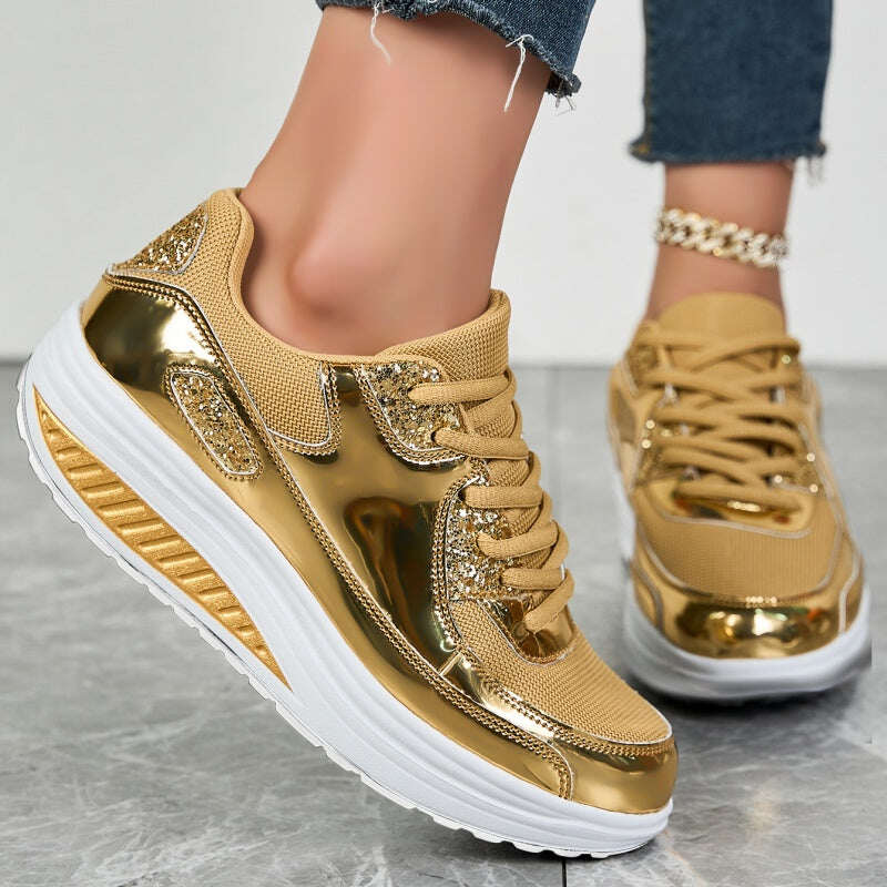 🌈Ofertas especiais de primavera e verão🍂Tênis plataforma elegantes, casuais e brilhantes para mulheres✨