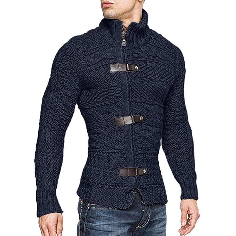 2022 Jesień/Zima Turtleneck Sweater Męski Kolor Matching Leather Button Long Sleeve Knit Sweater