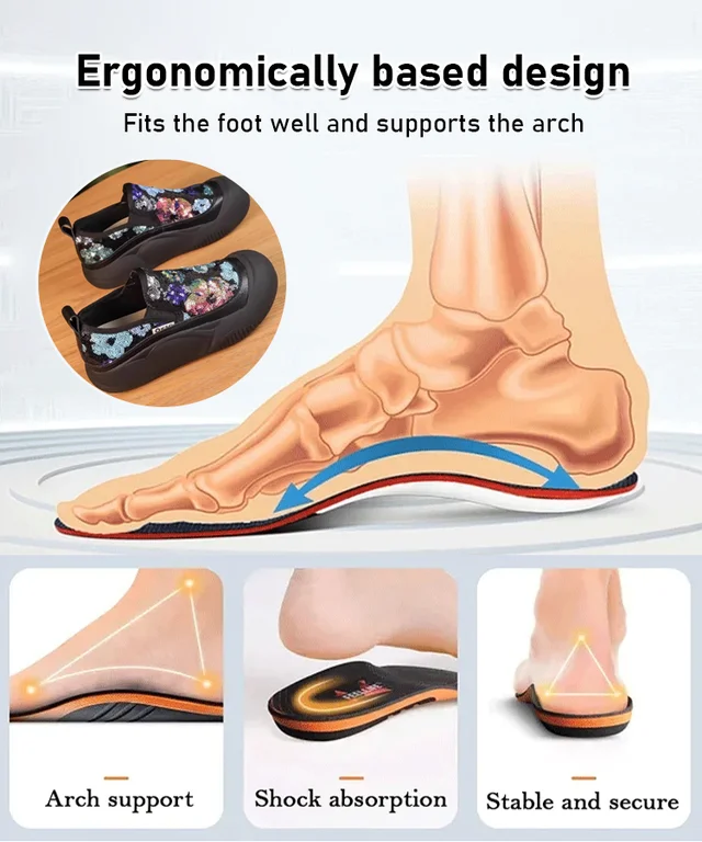Mocassins de fundo grosso com lantejoulas e flores