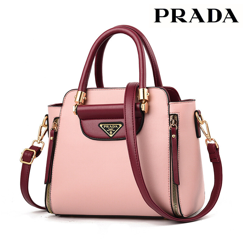 2023 Модна кожена чанта за рамо Prada в контрастен цвят