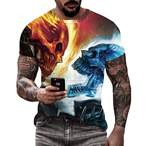Camiseta masculina de caveira com estampa 3D criativa 3D camiseta de manga curta casual gola redonda novidade moda urbana camiseta
