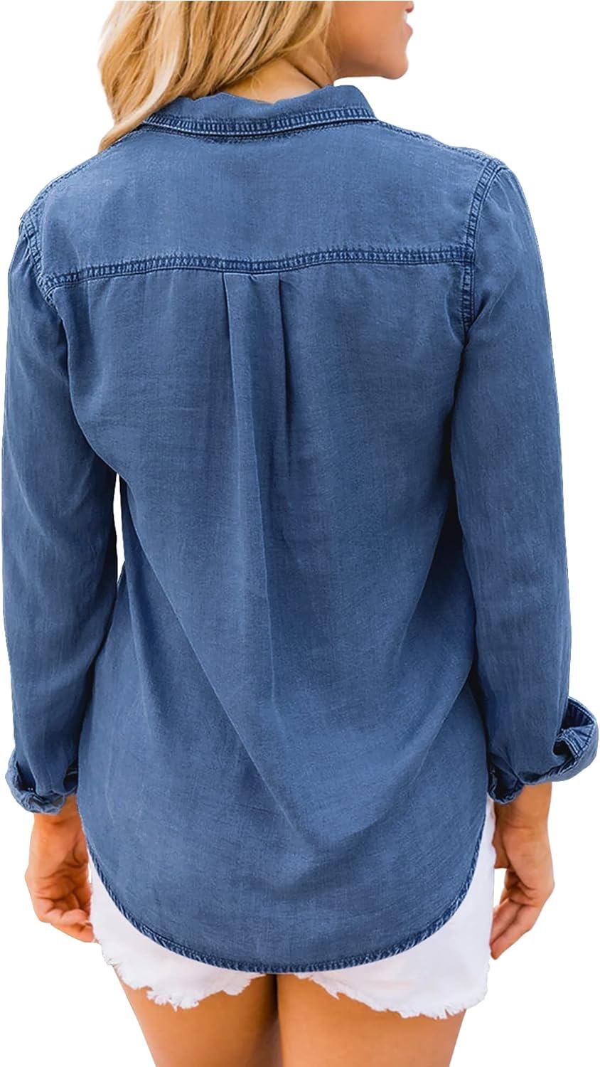 luvamia farmer ing Női Chambray Jean Western Shirts Hosszú ujjú gombos felsők