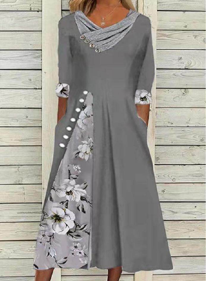 Túnica Floral Vestido com corte em V de linha média A