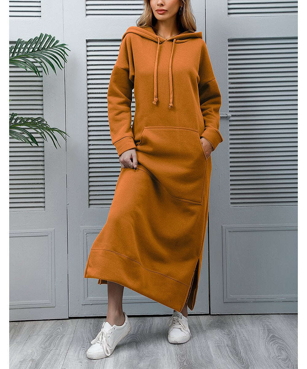Outono e inverno, suéter grande de lã com capuz e bolsos grandes