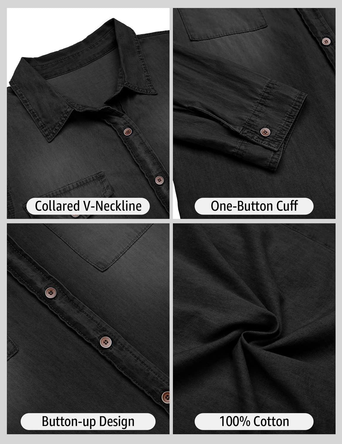 luvamia farmer ing Női Chambray Jean Western Shirts Hosszú ujjú gombos felsők