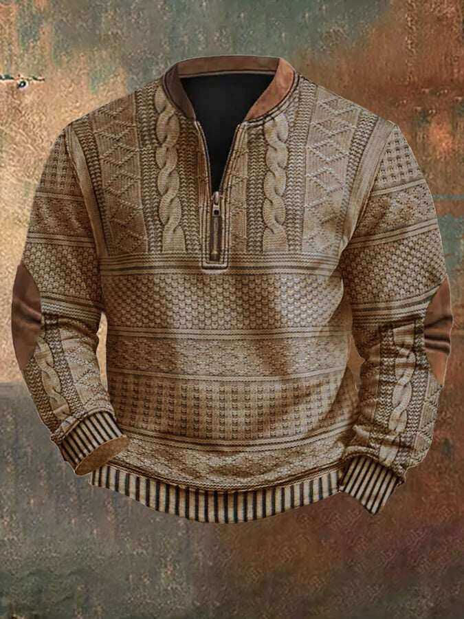 Męska bluza zapinana na zamek z dzianiną w stylu vintage