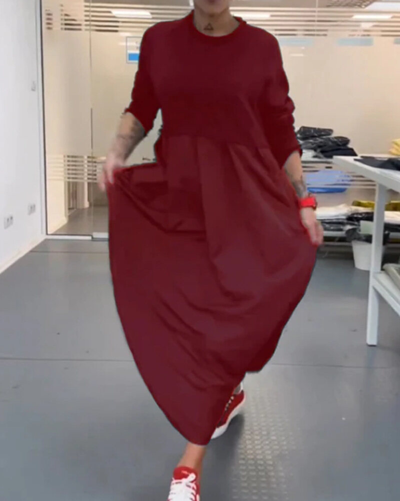 Vestido maxi casual de cor sólida