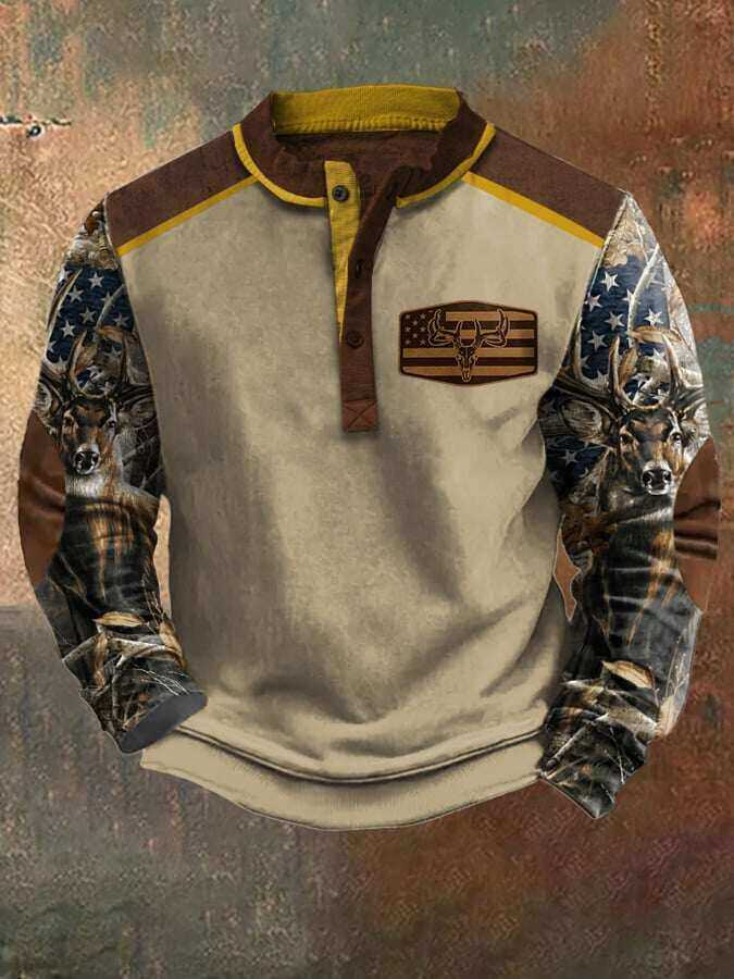 Męska bluza w stylu vintage z kontrastowym łosiem w stylu western