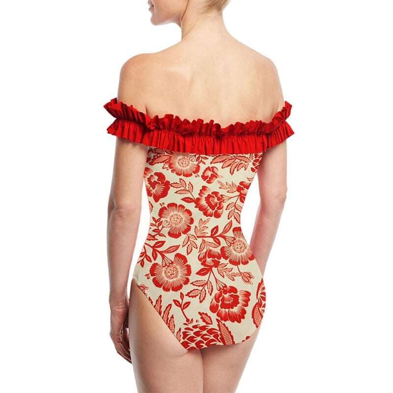 ✨ 2025 New 👙 Red floral print one piece Swimsuit Set