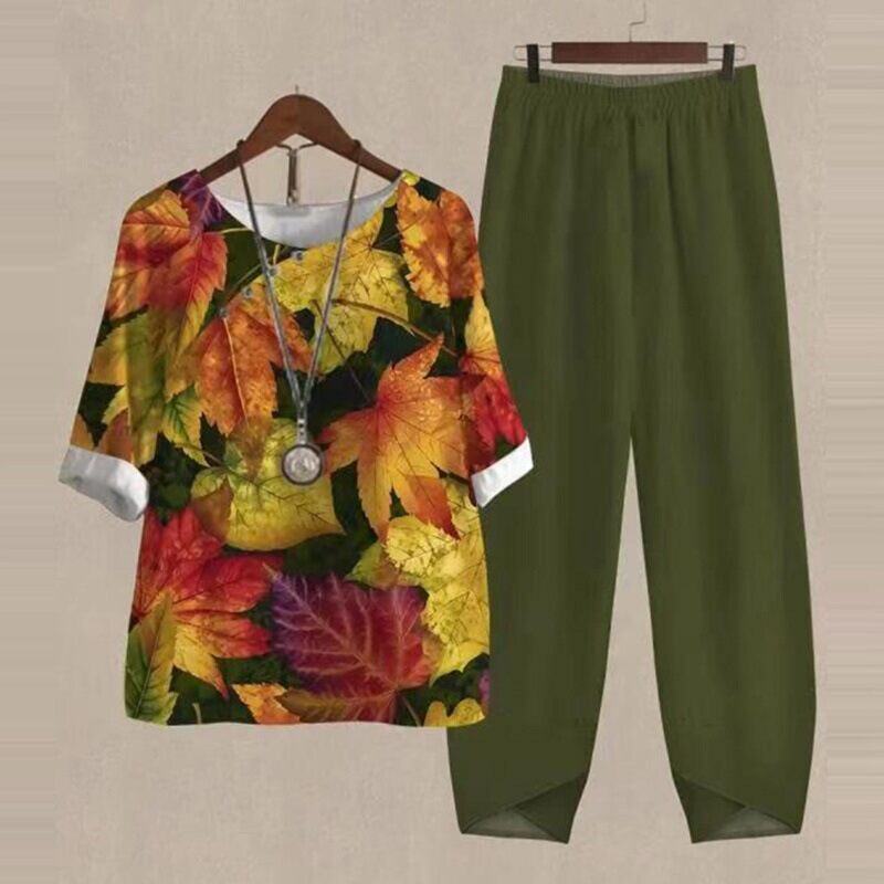 【S~5XL】😍2024 Novo conjunto de blusas e calças estampadas de duas peças