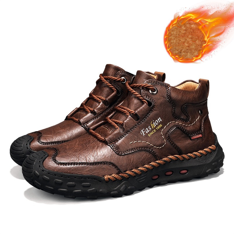 Botas de caminhada masculinas costuradas à mão com cadarço para atividades ao ar livre