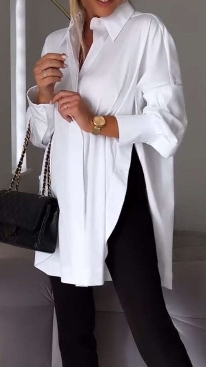 🎁Novidades em promoção de 2025✨Camisa de lapela com fenda
