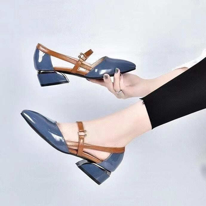 2022 Nowe szpiczaste sandały z miękkiej skóry na niskim obcasie