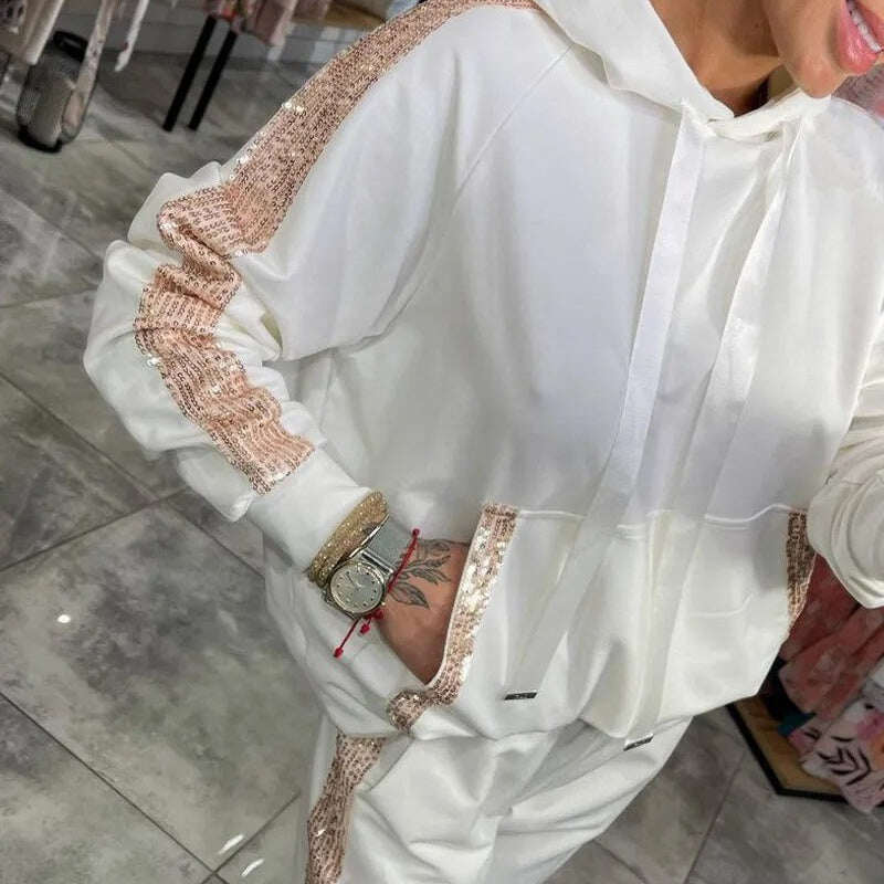 🌷Novidades no outono✨Conjunto de 2 peças com capuz e calças femininas