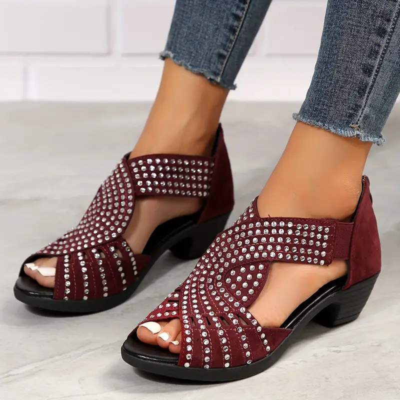 【36-43】🔥2025 Hot Sale💎 Sandálias femininas de couro cristal primavera e verão com salto sólido cruzado